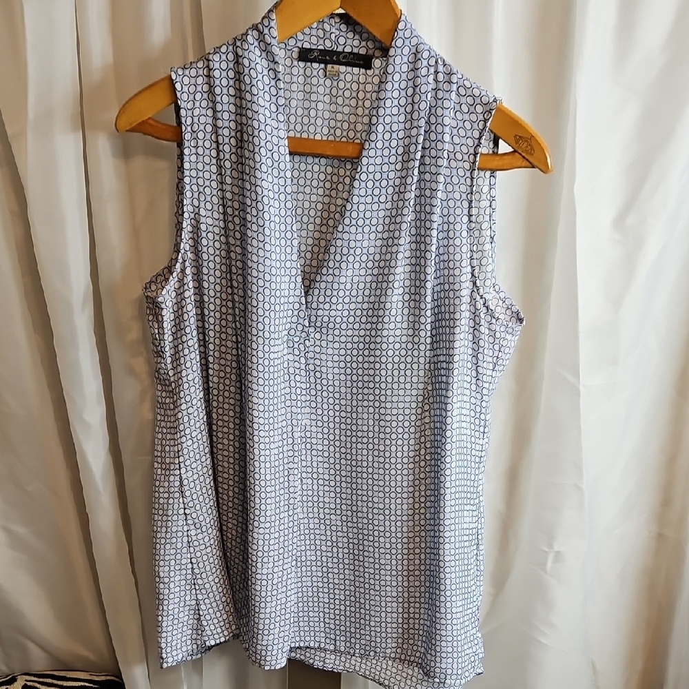 Rose & Olive Geometric Sleeveless Blouse - Black and White Sz Xl